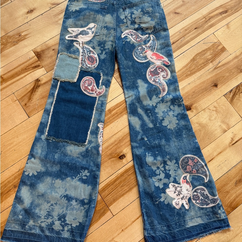 Paisley Print Wide-Leg Women’s Jeans - Blue - Picture 6 of 6